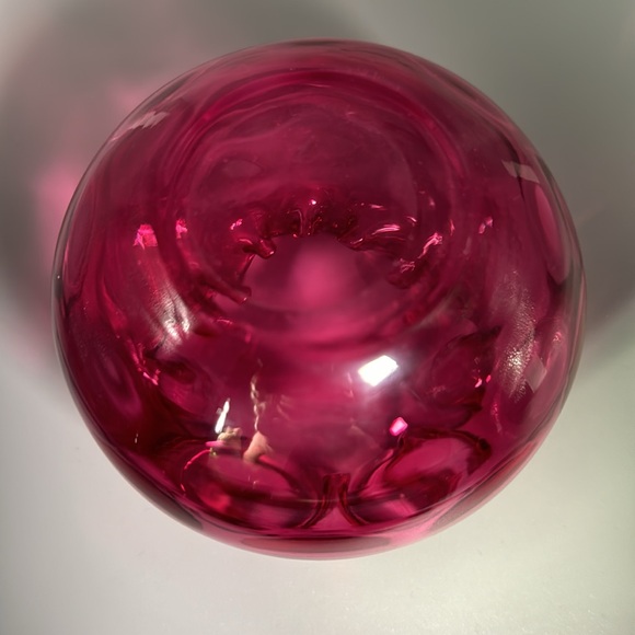 Cranberry Glass Thumbprint Pattern Ruffled Edge Rose Bowl - Picture 2 of 5